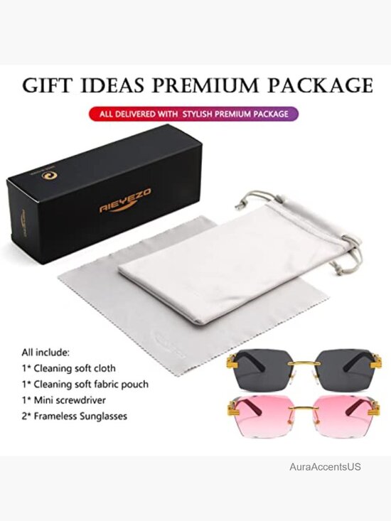 Retro Rimless Rectangle Sunglasses Unisex Vintage Frameless Square Tinted UV main image 5